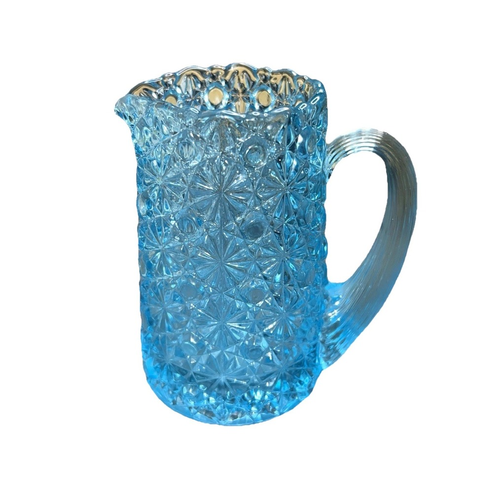 Fenton Electric Blue Daisy & Button Glass Creamer Pitcher 5" Vintag